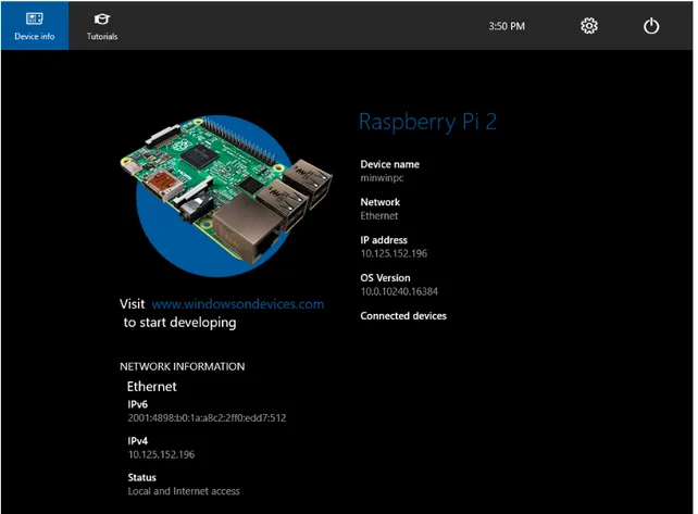 Figura 9: DefaultApp all'avvio di Raspberry Pi 2 