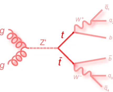 Figure 3.1: Feynman diagram for gg → Z 0 → tt process, with the all-hadronic final state.
