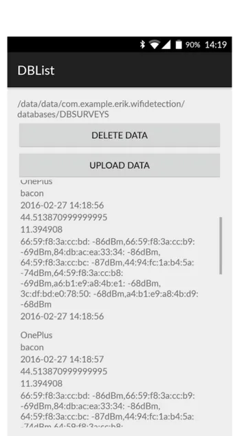 Figura 3.2: L’Activity DBList che permette di cancellare i dati o procedere con l’upload sul server.