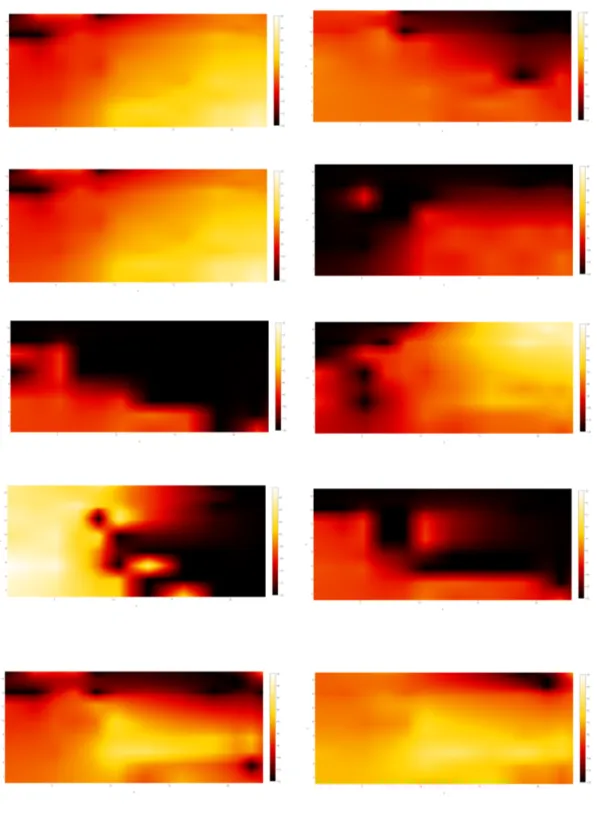 Figura 4.2: 1 - 10 Heatmap, realizzate dopo la prima raccolta dati, rappresen- rappresen-tano la potenza di segnale rilevata per ogni BSSID percepito nel dipartimento al momento della raccolta.