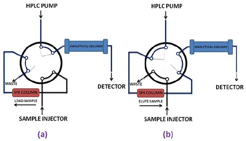 Figura 5.4 – Schema di funzionamento di una valvola a loop nella a) posizione di carica e b) nella posizione  di analisi 