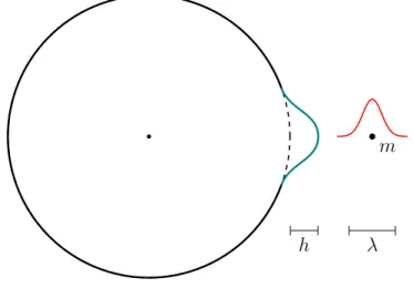 Figura 3.4: È mostrato lo schema dell'ipotesi di deformazione dell'orizzonte a seguito di uttuazioni quantistiche, qui trattata in approssimazione newtoniana: l'orizzonte è infatti denito come la supercie equipotenziale su cui la velocità di fuga è pari