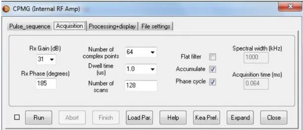 Figure 2.9: Acquisition tab for CPMG [16].