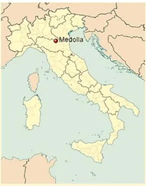 Fig. 58 - Posizione Geografica di Medolla all’interno della cartina nazionale (wikipedia, modificata)