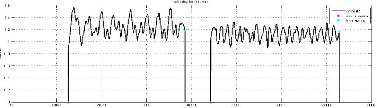 Figura 72 - Segnale di velocità istantanea relativo ad ogni vasca ricavato dal sensore posto sul torace 