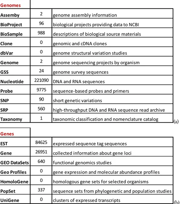 Table 2: Actual information available in NCBI database about Genes of the  Pleuronectiformes (a) and Genomes (b)