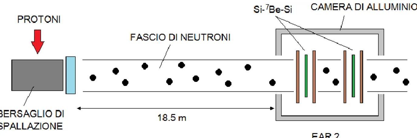 Figura 12 Schema dell'apparato sperimentale utilizzato per la misura di (n,α).