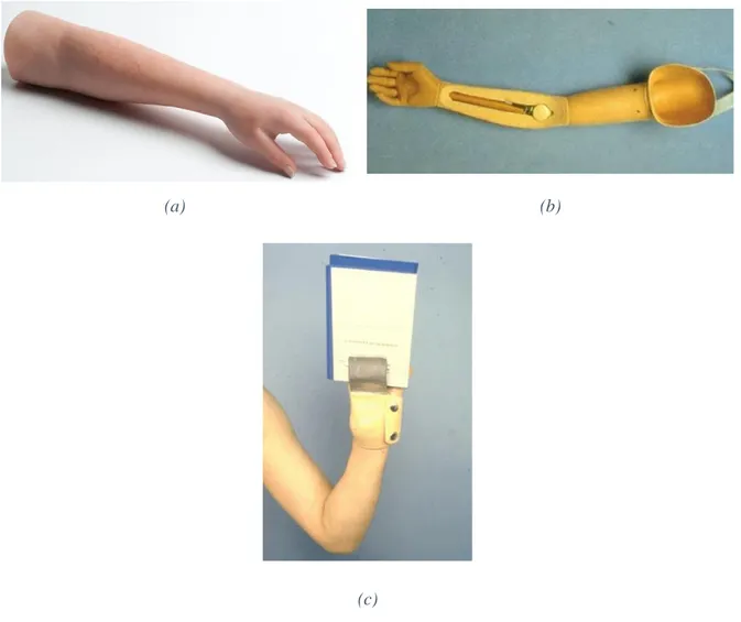 Figura 1.3: Protesi cosmetica tradizionale (a), protesi cosmetica modulare (b) e protesi lavorativa  (c) 