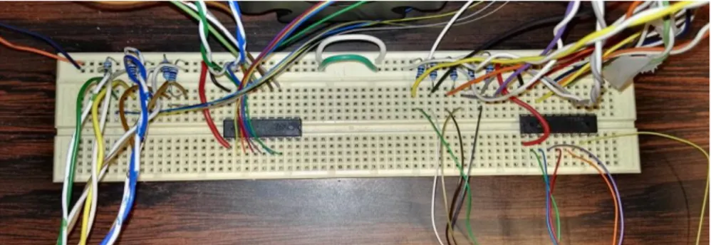 Fig. 48: Breadboard (Up). Breadboard connected to the SCC-68 connector block (Down).
