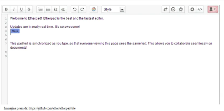 Figura 3.1: Screenshot di una schermata tipica di etherpad-lite
