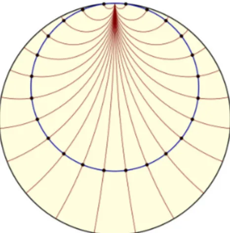 Figura 4.3: Un orociclo in D centrato in P ` e una circonferenza tangente internamente a D in P .
