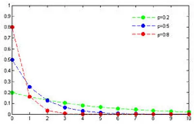 Figura 1.9: Distribuzione geometrica per diversi valori del parametro p.