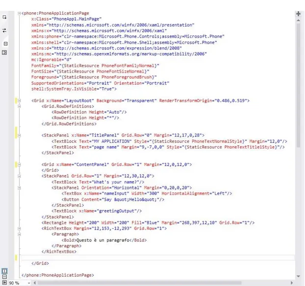 Figura 3.2: esempio di codice XAML. 