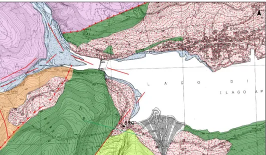 Figura 20 Carta geologica dell'intorno della stazione BRC. Da Ponton e Giacomini (comunicazione personale, 2014),  successivamente digitalizzata con ArcGis 10.2