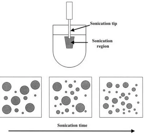 Figure 1.4.6:  change in size of the monomer droplets during sonication.  