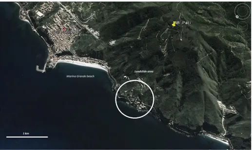 Figure 1.5: Location of Mt.Pac´ı and approximate landslide area. Credit[Google earth,2015]