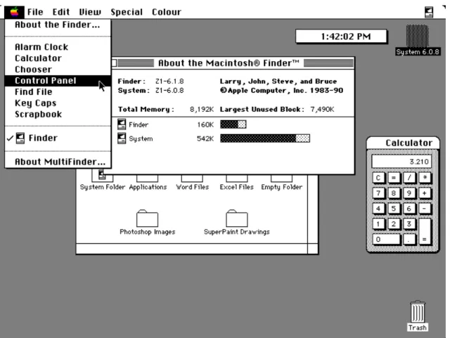 Figura 1.1.2.1   L'interfaccia grafica di System 6 di Apple Computer, il sistema operativo del Macintosh