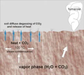 Fig. 4: degassamento diffuso e fumarole.