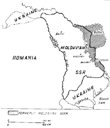 Figura 2.Sovrapposizione della MASSR e della RSS di  Moldavia. Fonte: Rizzi, 2009 