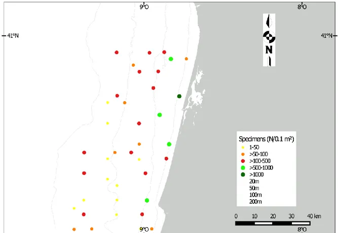 Figure 3.1a Abundance distribution of all specimens among the sampling sites.