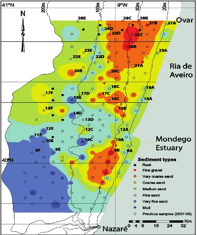 figure  taken  by  Mamede  et  al.,  2015  and  modified  adding  labels  of  the  39  sampling  sites  investigated