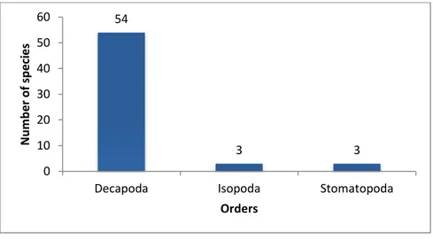 Figure 12 Number of species of each order of Crustacea 