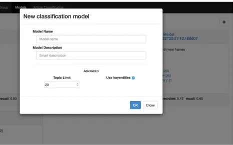 Figure 3.2: Modal form to create new classification models