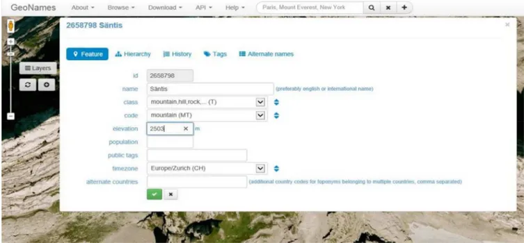 Figura 2.1.1.2: Interfaccia di editing per GeoNames  Infine si vogliono menzionare: 