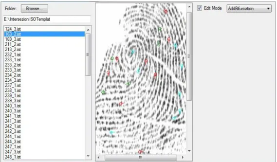 Figura 2.2 Applicazione per l'etichettatura manuale delle minuzie