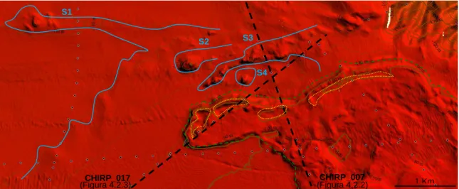 Figura 4.2.1: DMT parte nord-occidentale dell’alto di basamento (bordato in verde tratteggiato)