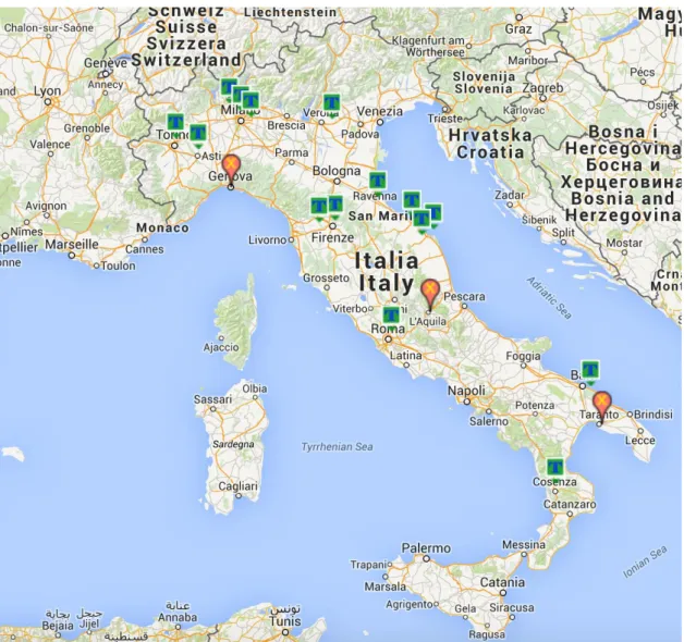 Figura 1.1 Mappa dei progetti Trashware attivi in Italia riportata nel portale trashware.info