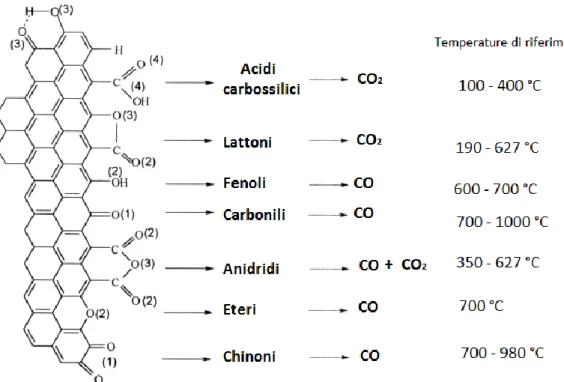 Figura 3-5: Schema dei gruppi funzionali che decompongono a CO e CO 2  riscaldando il  campione con una programmata di temperatura 9 