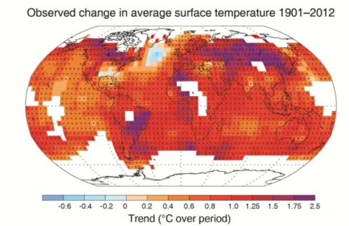 Figure 1.1. Map of global observed trends in surface temperature over the 1901-2012 period