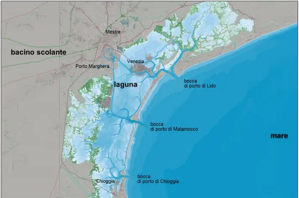 Figura 2: mappa della laguna di Venezia. Fonte: https://www.mosevenezia.eu/ecosistema/