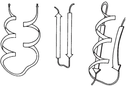 Figure 2.2: The three commonly occurring folding units: αα, ββ and βαβ. [10]