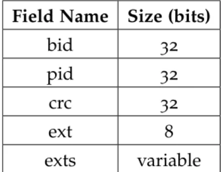 Table 2: List of the fields of an ECPacket