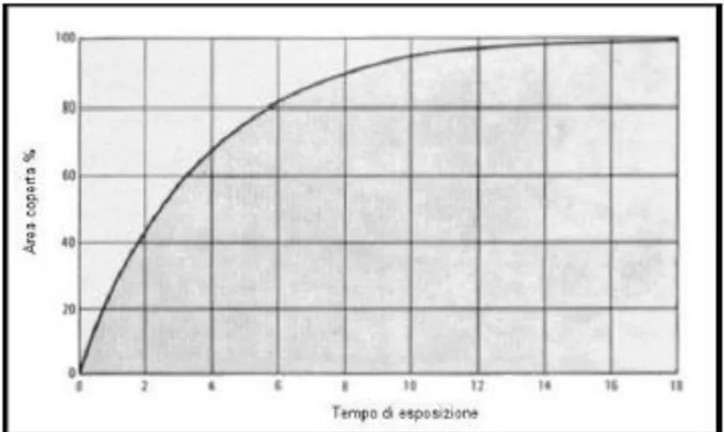 Figura 7. Percentuale di area coperta in funzione del tempo di esposizione[10 ]  