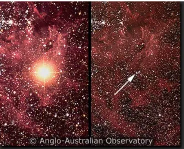 Figure 2.3: The 1987A supernova before and after (on the left) its collapse[182]. (namely ρ IG ' 1eV/cm 3 ) all over the galactic disk, that the volume of the galactic disk is