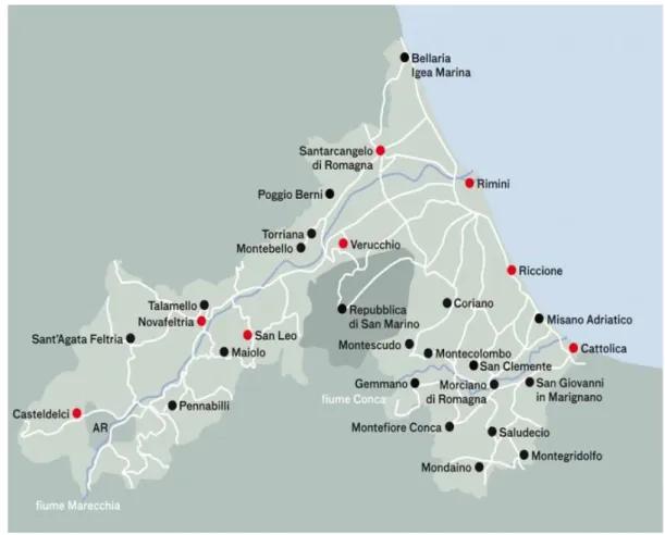 Fig. 13- Inquadramento geografico dell’area di competenza dell’AUSL di Rimini 