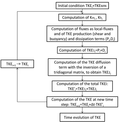 Figure 3.2: A schematic representation of the steps followed by the SCM for the computation of TKE and fluxes.