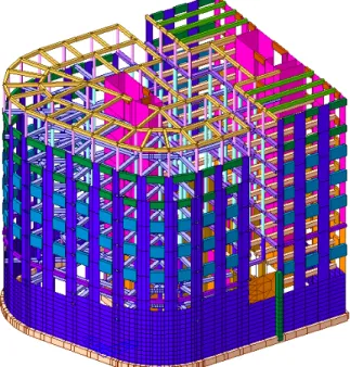 Figura 6.14 - Vista completa del modello di calcolo 3D  per i setti in c.a. 