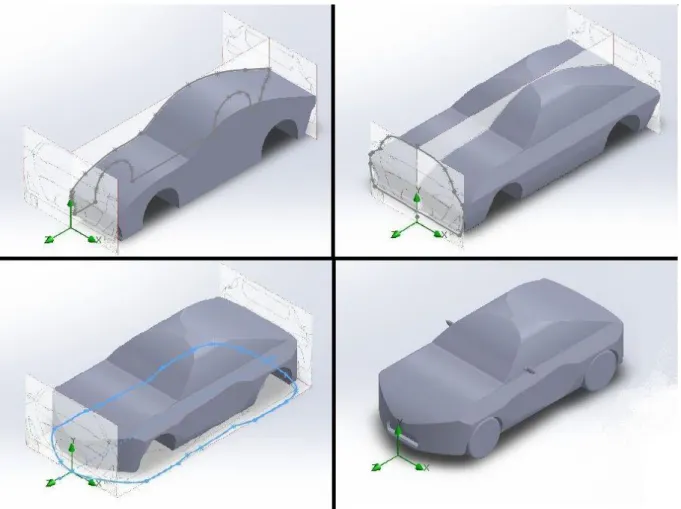 Figura 14 Fasi della modellazione della carrozzeria 