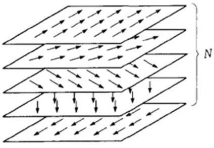 Figura 1.6: Rotazione degli spin all'interno della parete di dominio [5].