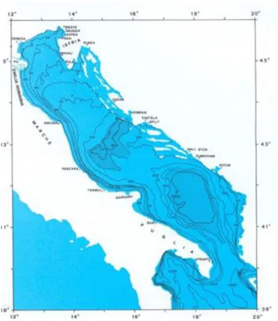 Fig. 16 - Batimetrie Adriatico (Mannini P. et al., 2005) 