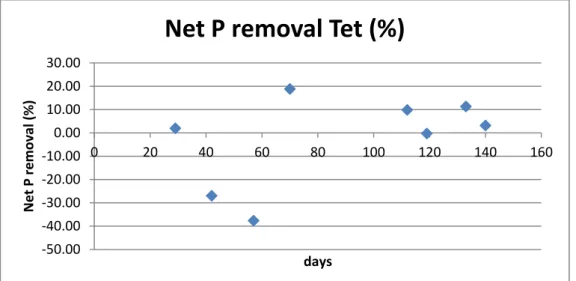 Figure 37. Net phosphorus removal for the Tet. bioreactor in the whole analyzed period 