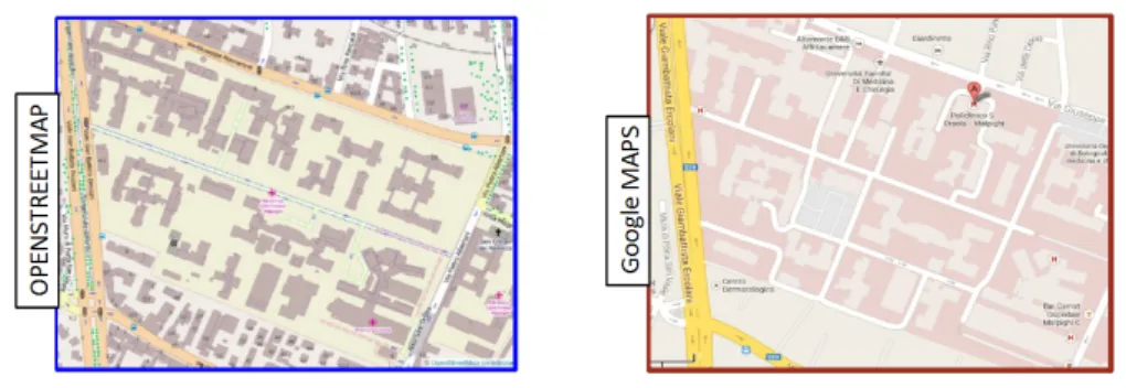 Figura 4.1: Mappature di Google Maps ed OpenStreetMap