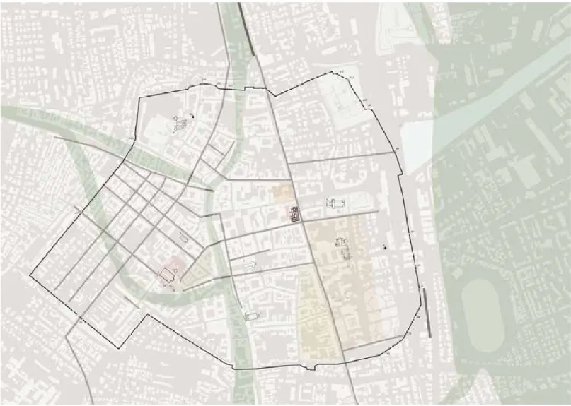 Fig. 4. Ravenna capitale dell’Impero Romano d’Occidente. Lo schema è estrapolato dalla  prima tavola di analisi (R1) in allegato.