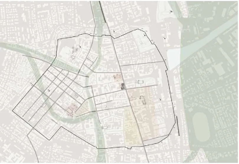 Fig. 1. Ravenna in età gota. Lo schema è estrapolato dalla prima tavola di analisi (R1) in  allegato