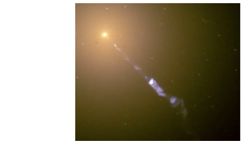 Fig. 1.2 La radiogalassia M87 emette un getto di 5000 anni luce (≈   4,7 × 10 18 m). Qui un'immagine in ottico.