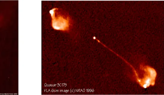 Fig. 1.3 Immagini nel radio di due radiogalassie. A sinistra, 3C31, una radiogalassia di tipo FR I